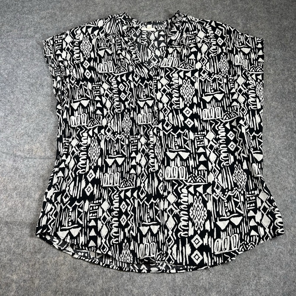 Easel Anthropologie Top Womens 3X Tribal Aztec Black White Blouse Artsy